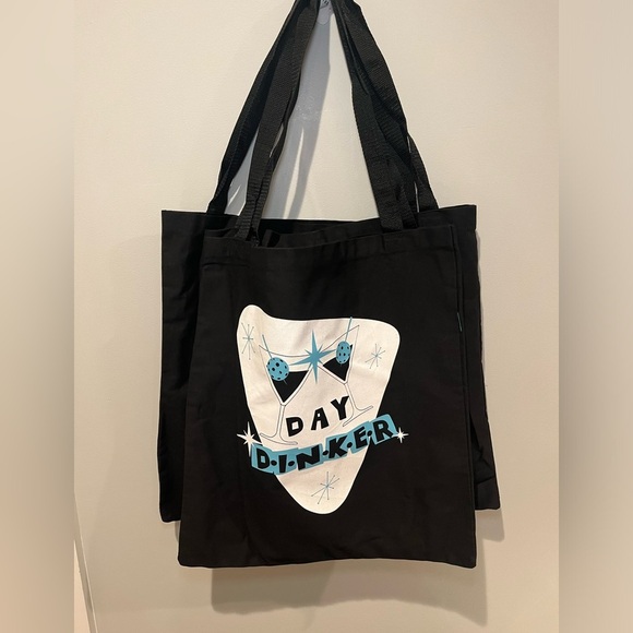 New - Pickleball Day Dinker Black Canvas Tote Bag with screen print logo - Picture 1 of 2